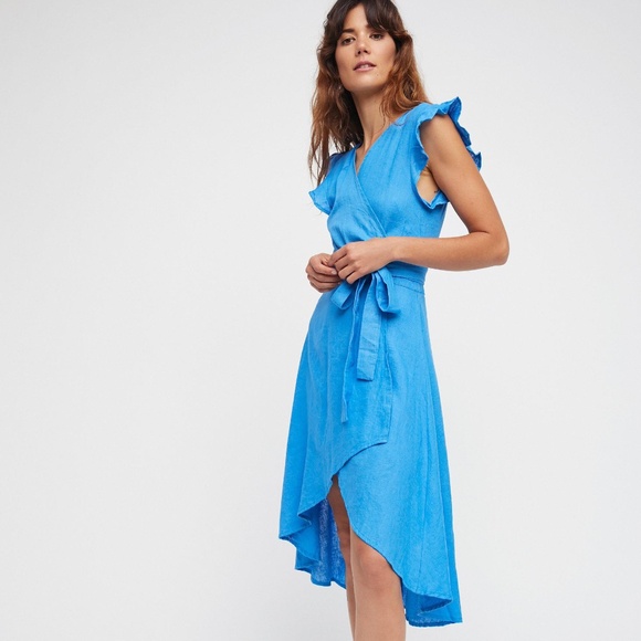 bright blue wrap dress